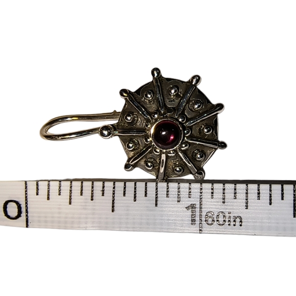 Garnet & Sterling Silver Embellished Disk Earrings - Picture 7 of 9